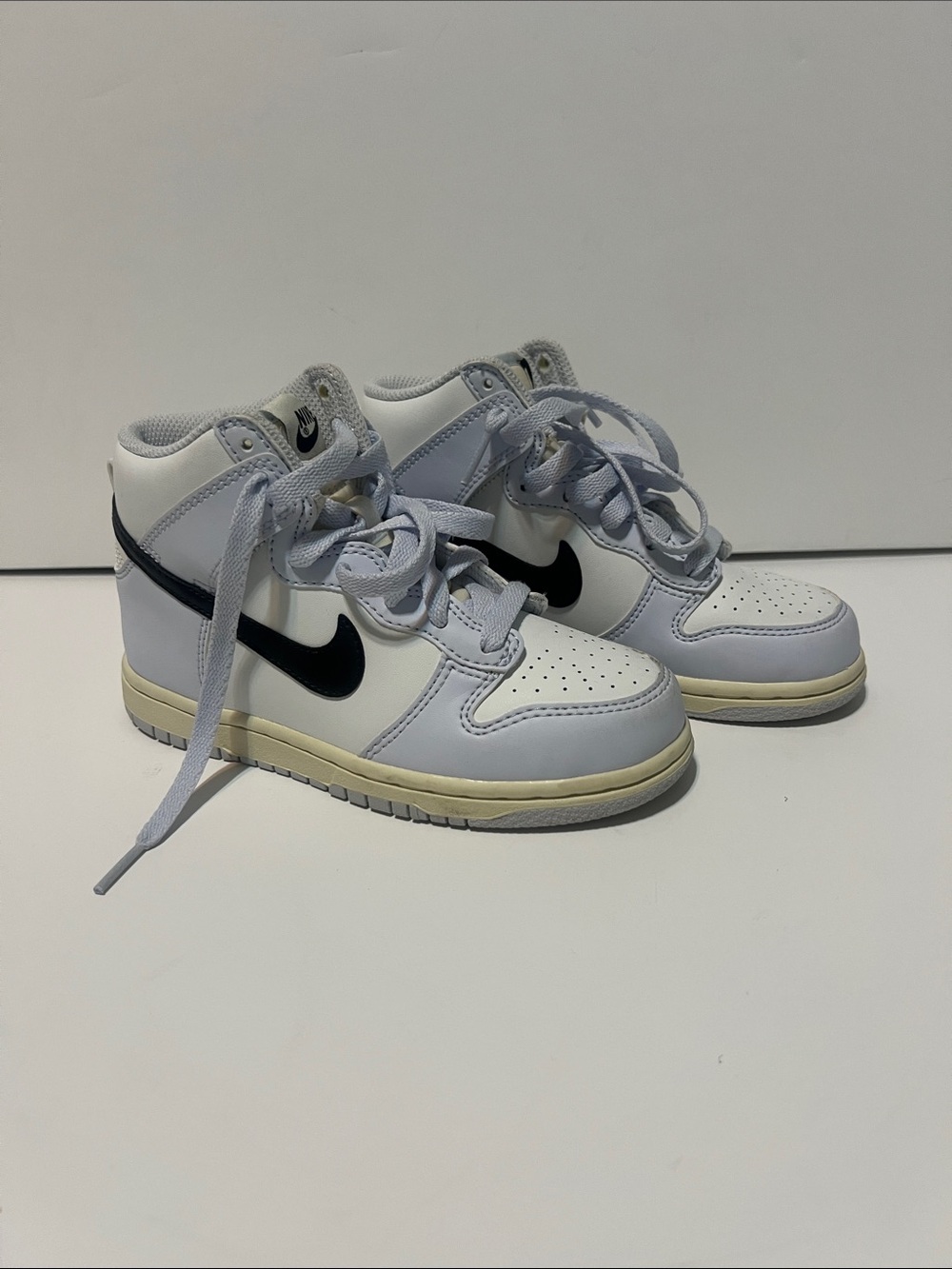 Nike Kids White and Black High-Top Sneakers with Light Gray Panels